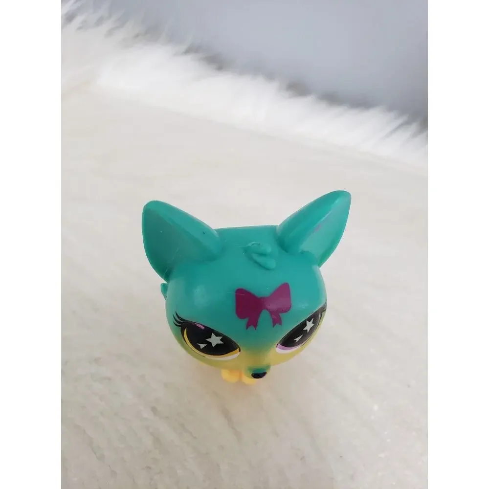 LITTLEST PET SHOP LPS Lucky Cat Moonstone Teal Yellow Glow In The Dark Star Eyes